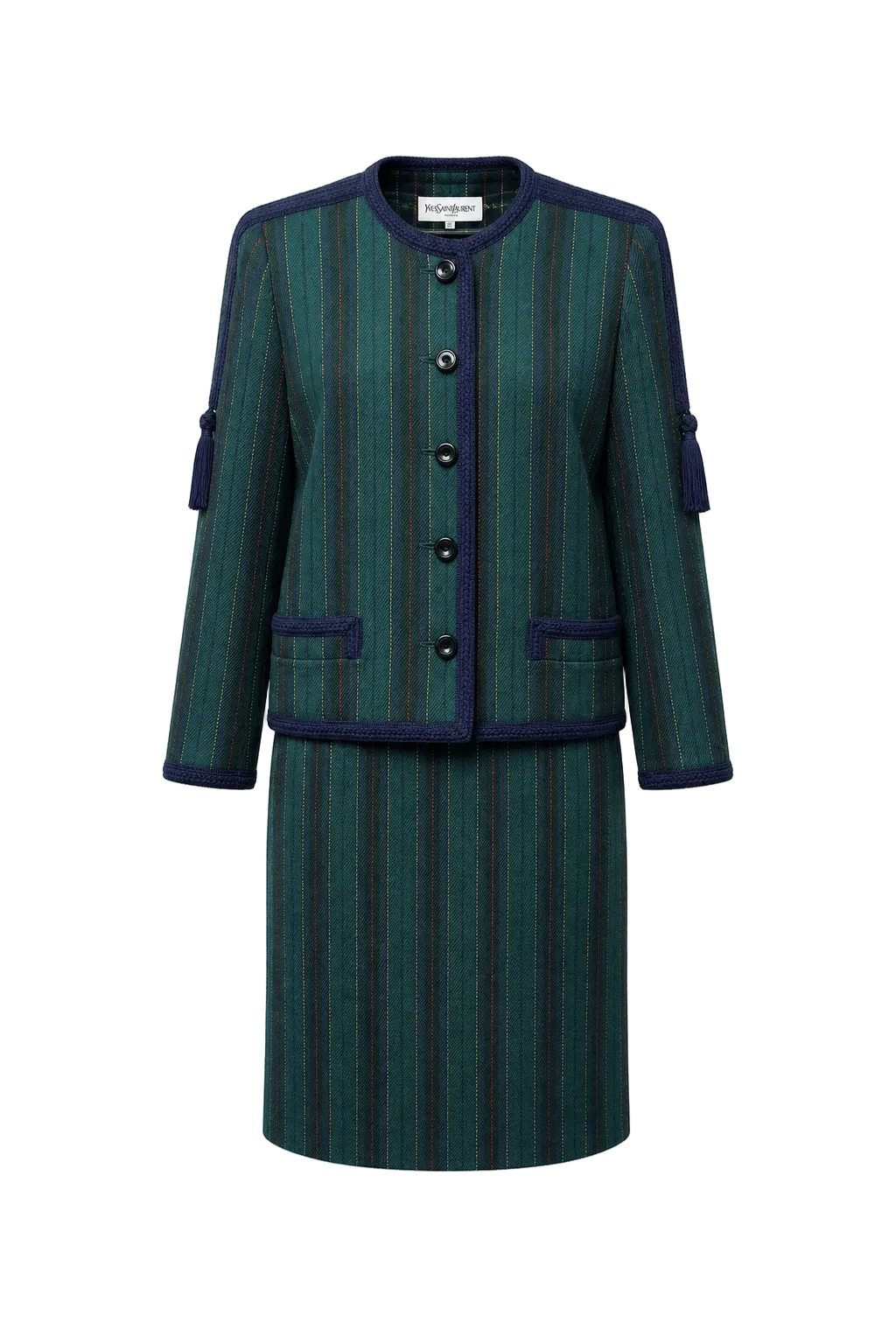 1980s Green Wool Blend Blazer and Skirt Set - Front View