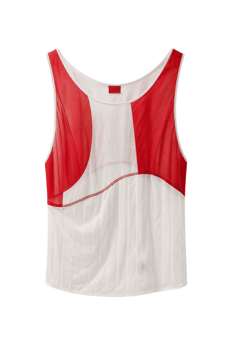 1980s Red White Synthetic Blend Tank Top - Front View