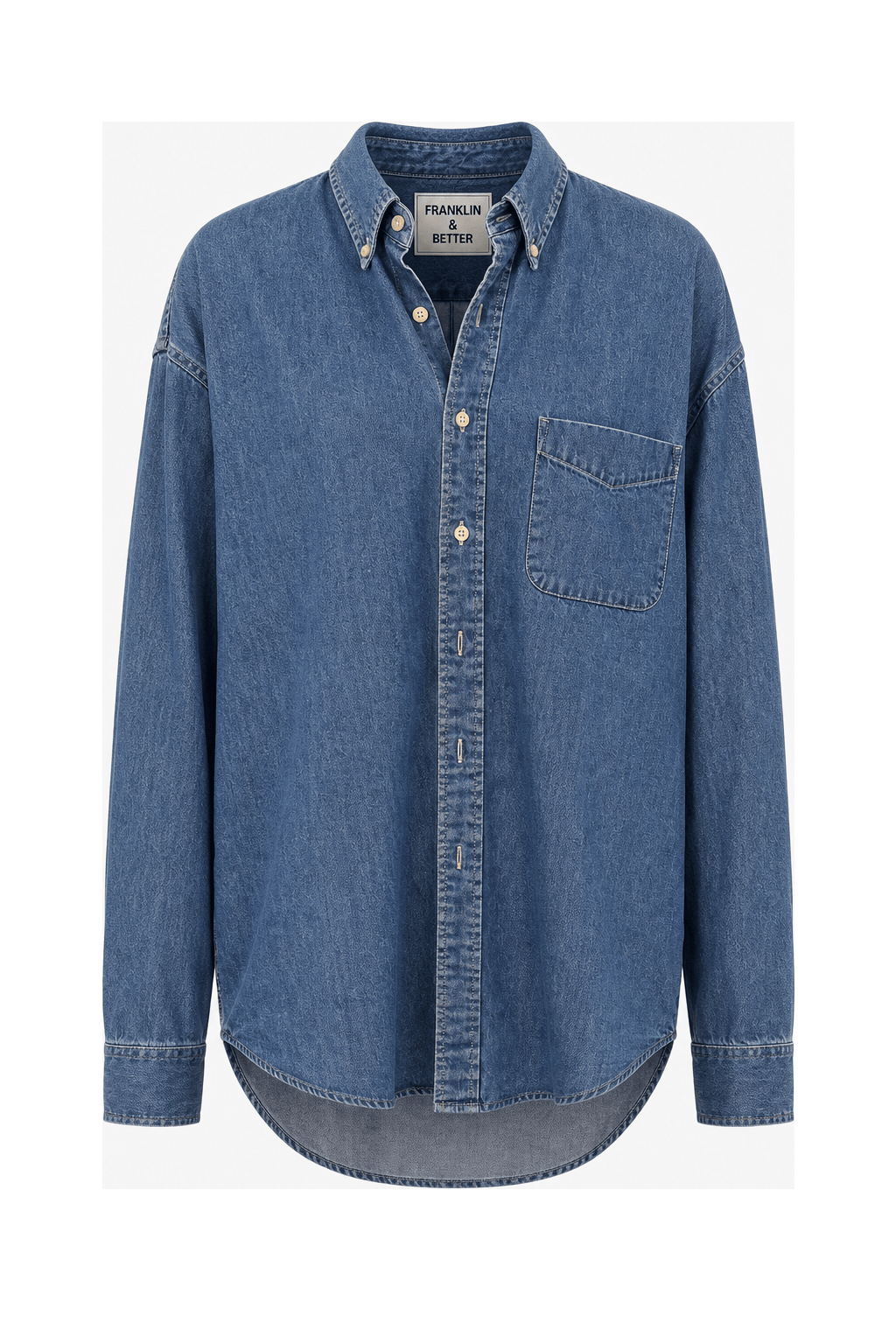 1990s Blue Cotton Button-Down Shirt - Front View