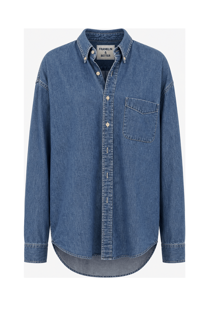 1990s Blue Cotton Button-Down Shirt - Front View