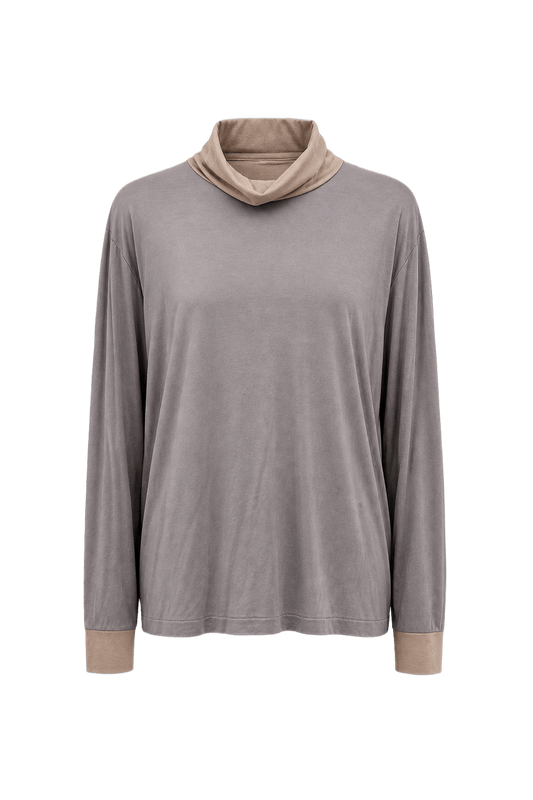 1980s Light Gray Cotton Blend Turtleneck - Front View