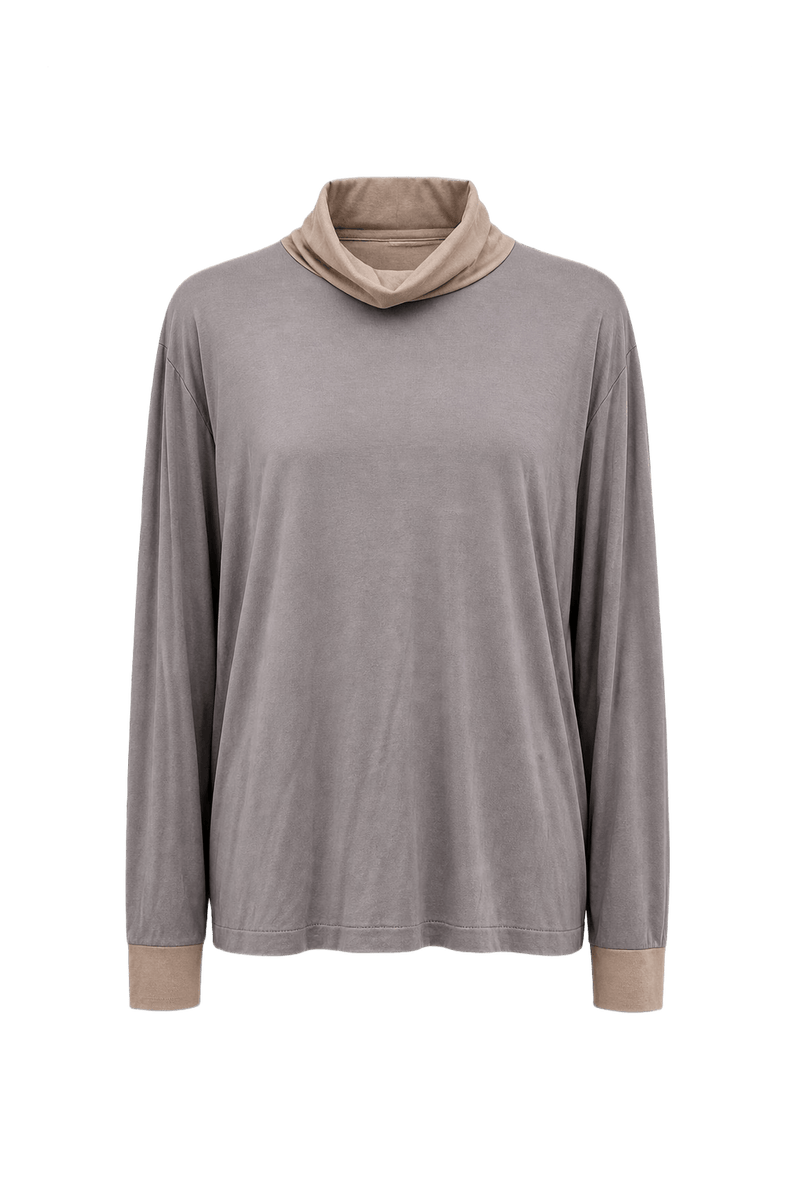 1980s Light Gray Cotton Blend Turtleneck - Front View