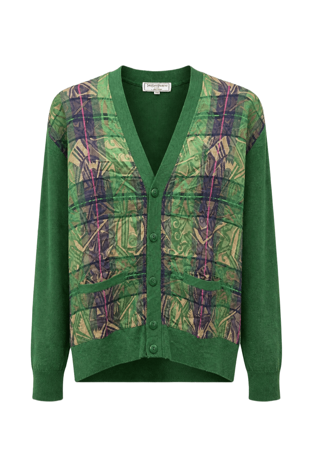 1980s Green Wool Blend Cardigan - Front View