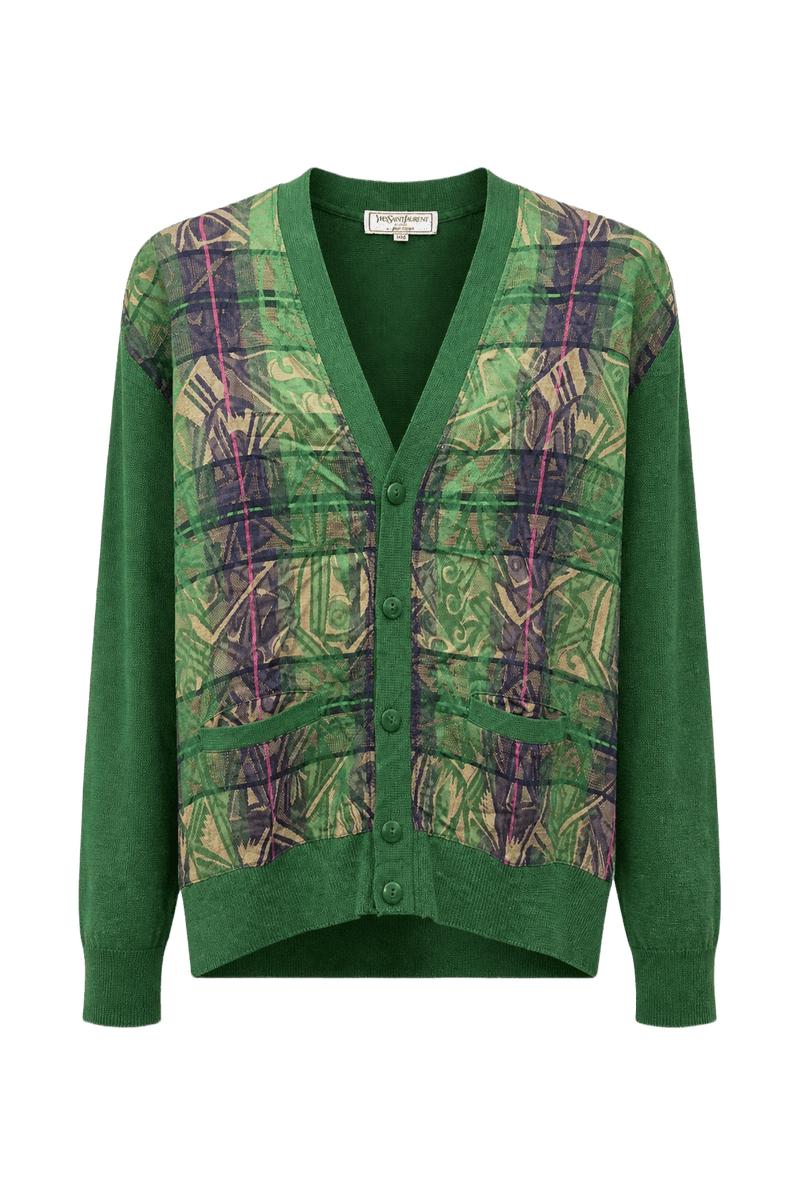 1980s Green Wool Blend Cardigan - Front View