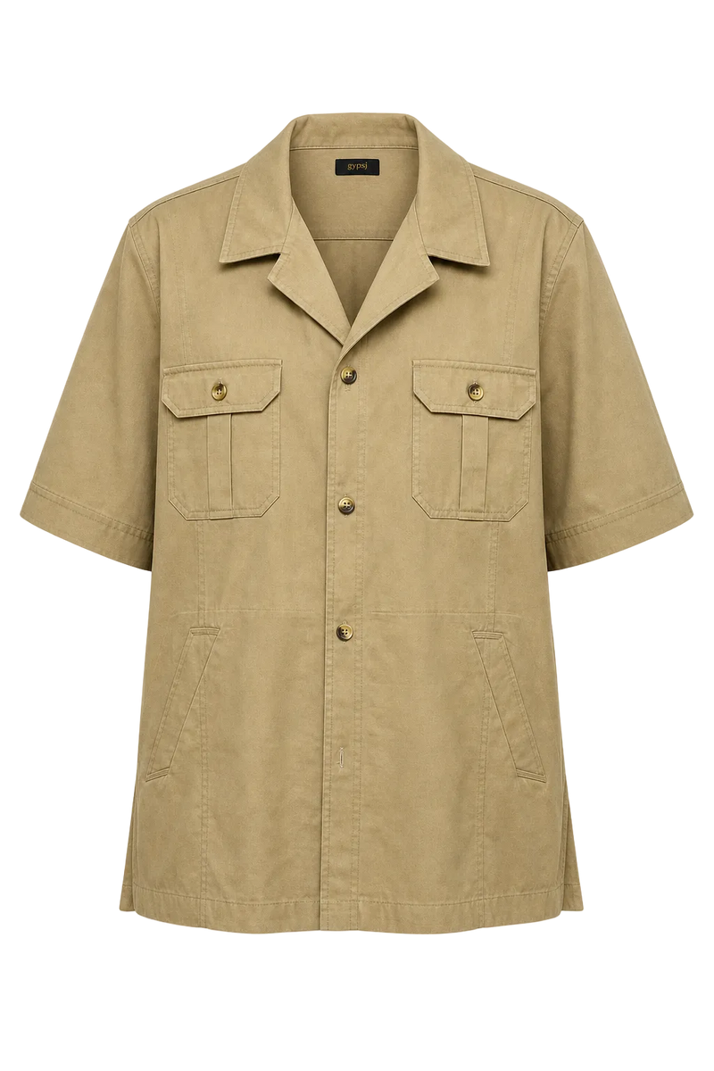 1980s Khaki Cotton Shirt - Front View