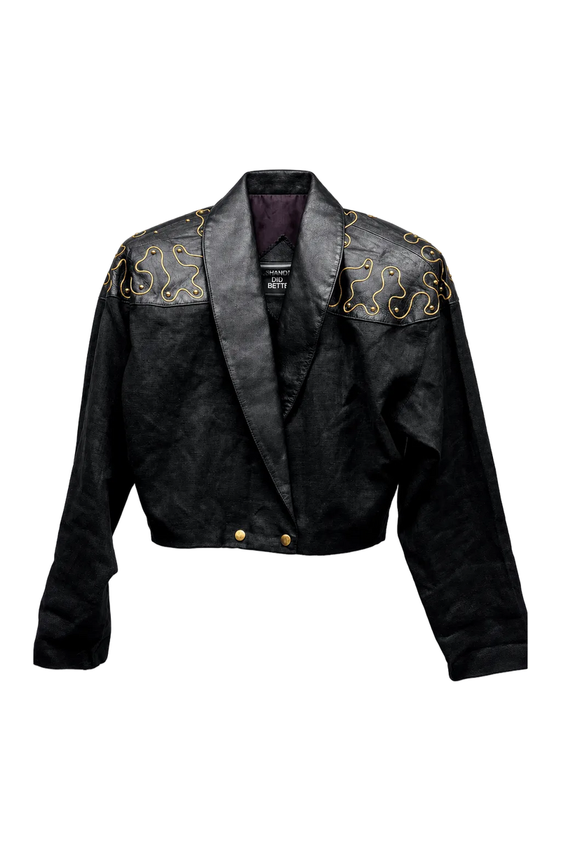 1980s Black Leather Jacket - Front View