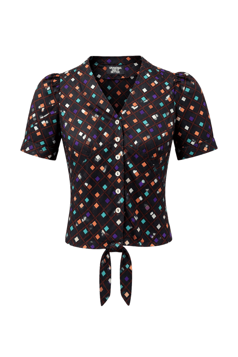 1970s Black Polyester Blouse - Front View