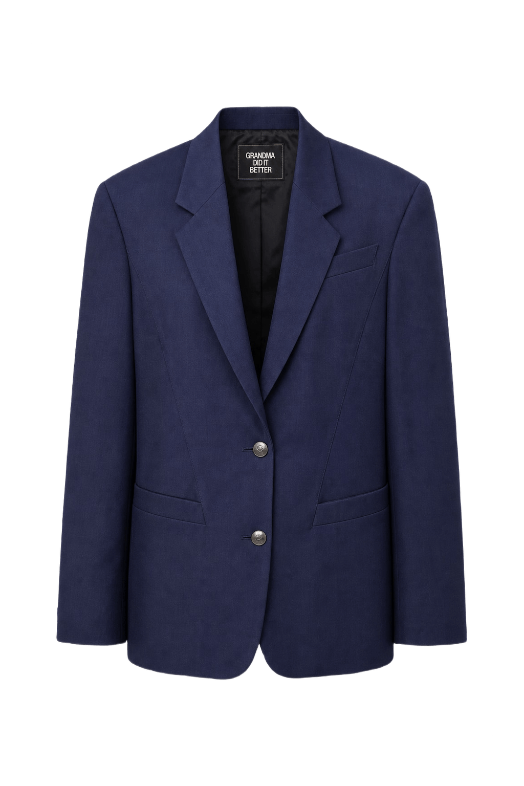 1980s Navy Blue Wool Blend Blazer - Front View