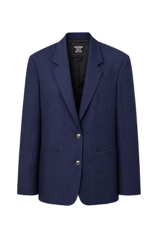 1980s Navy Blue Wool Blend Blazer - Front View