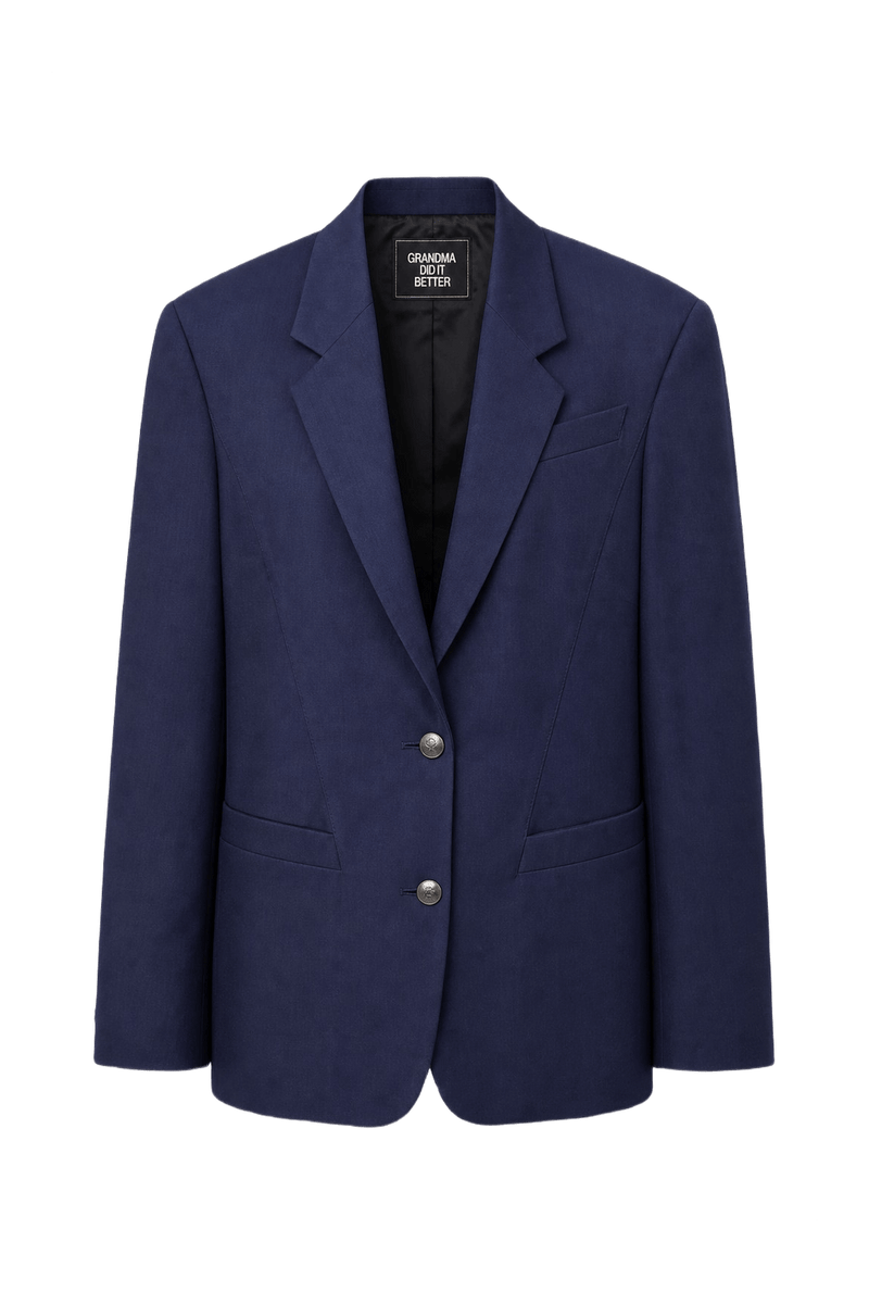 1980s Navy Blue Wool Blend Blazer - Front View