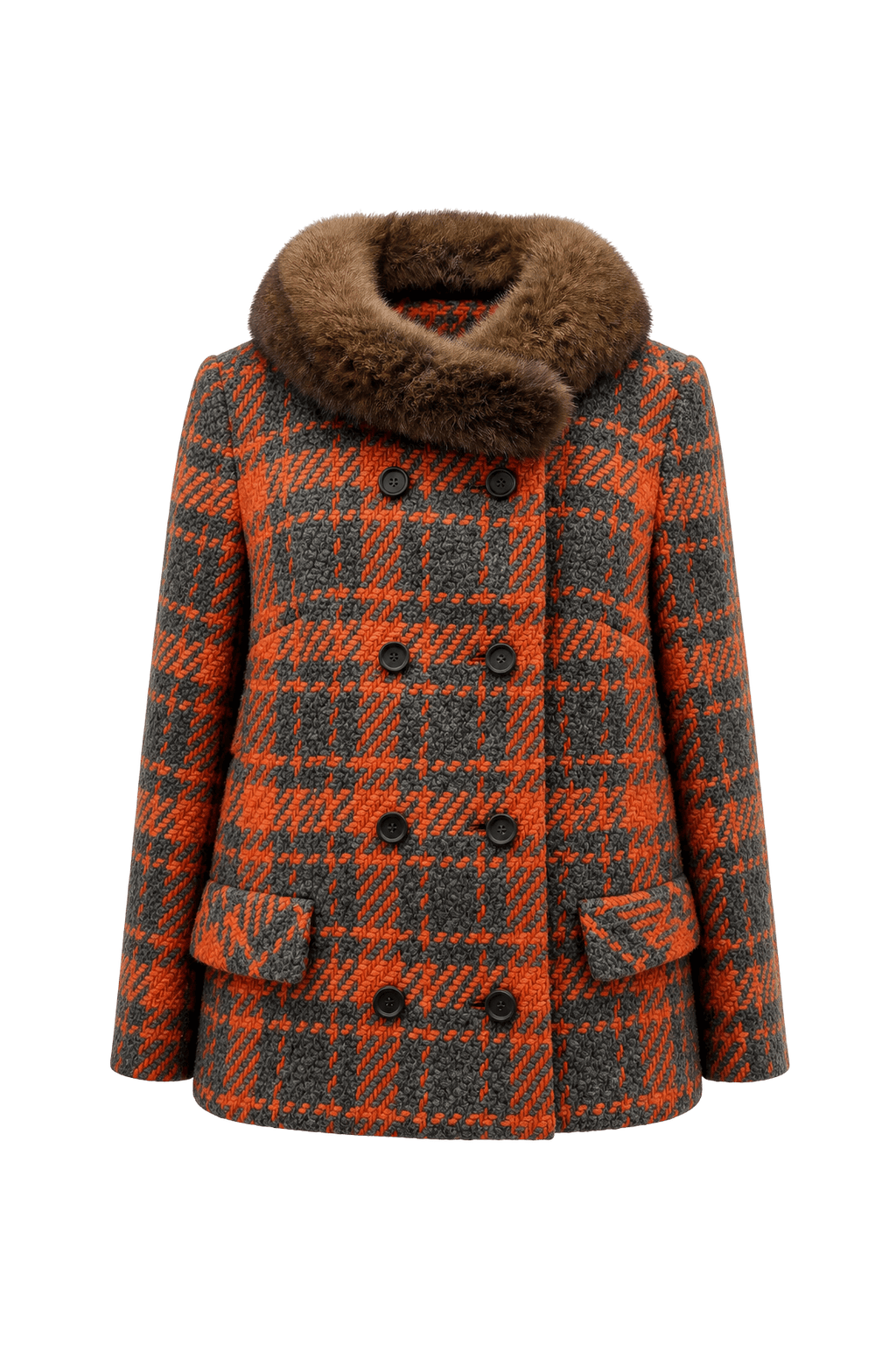 1960s Orange Wool Coat - Front View