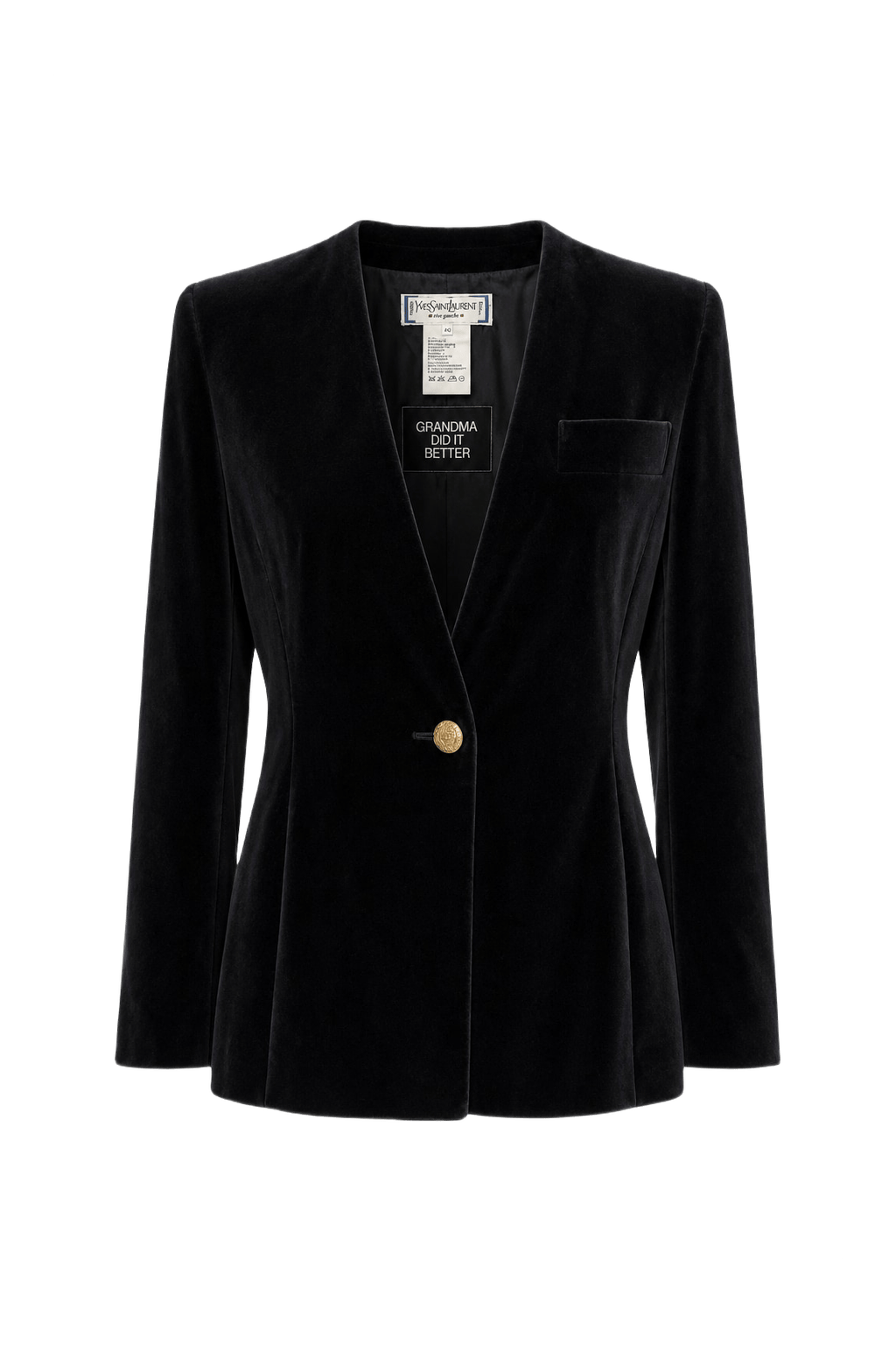 1980s Black Velvet Blazer - Front View