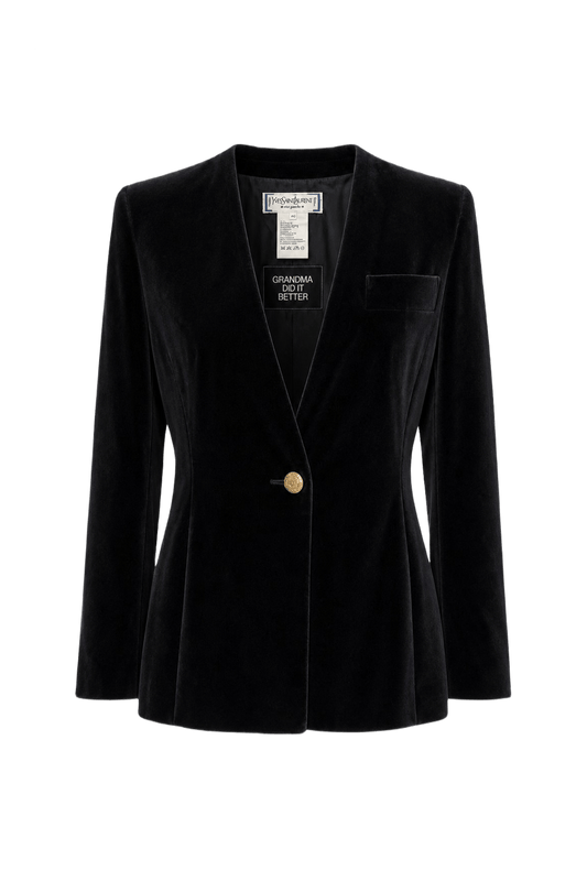 1980s Black Velvet Blazer - Front View