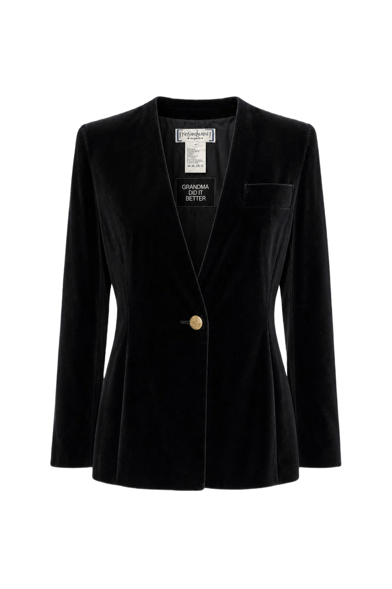 1980s Black Velvet Blazer - Front View