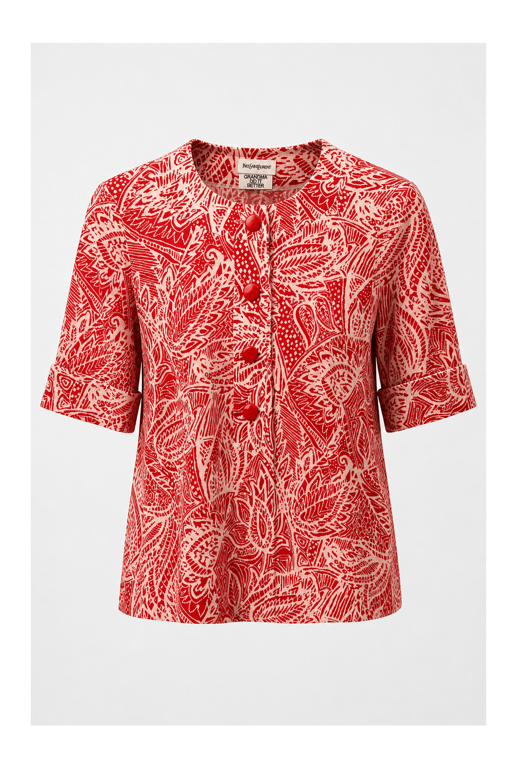 1980s Red Cotton Blouse - Front View