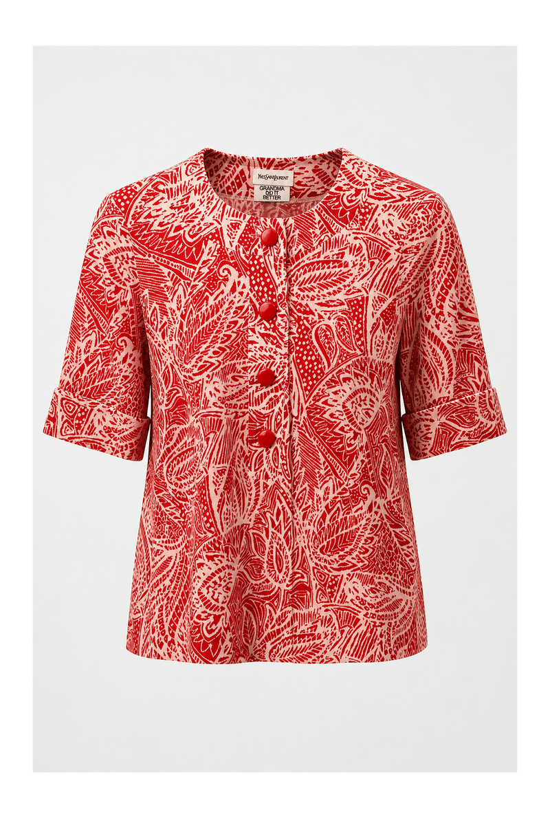 1980s Red Cotton Blouse - Front View