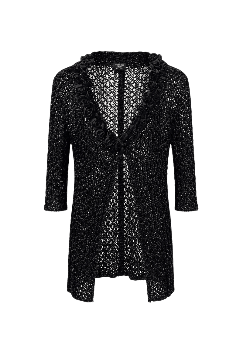 1980s Black Knit Cardigan - Front View