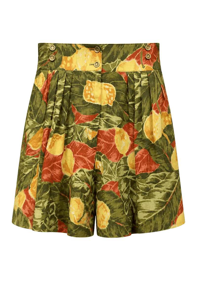 1980s Green Rayon Shorts - Front View