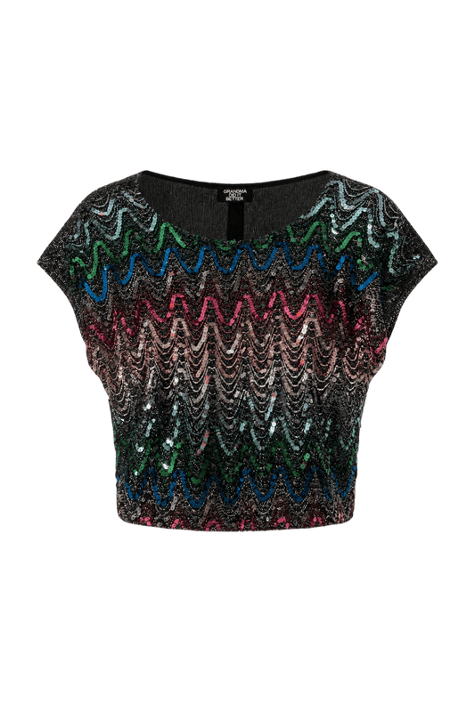 1980s Black Polyester Blouse - Front View