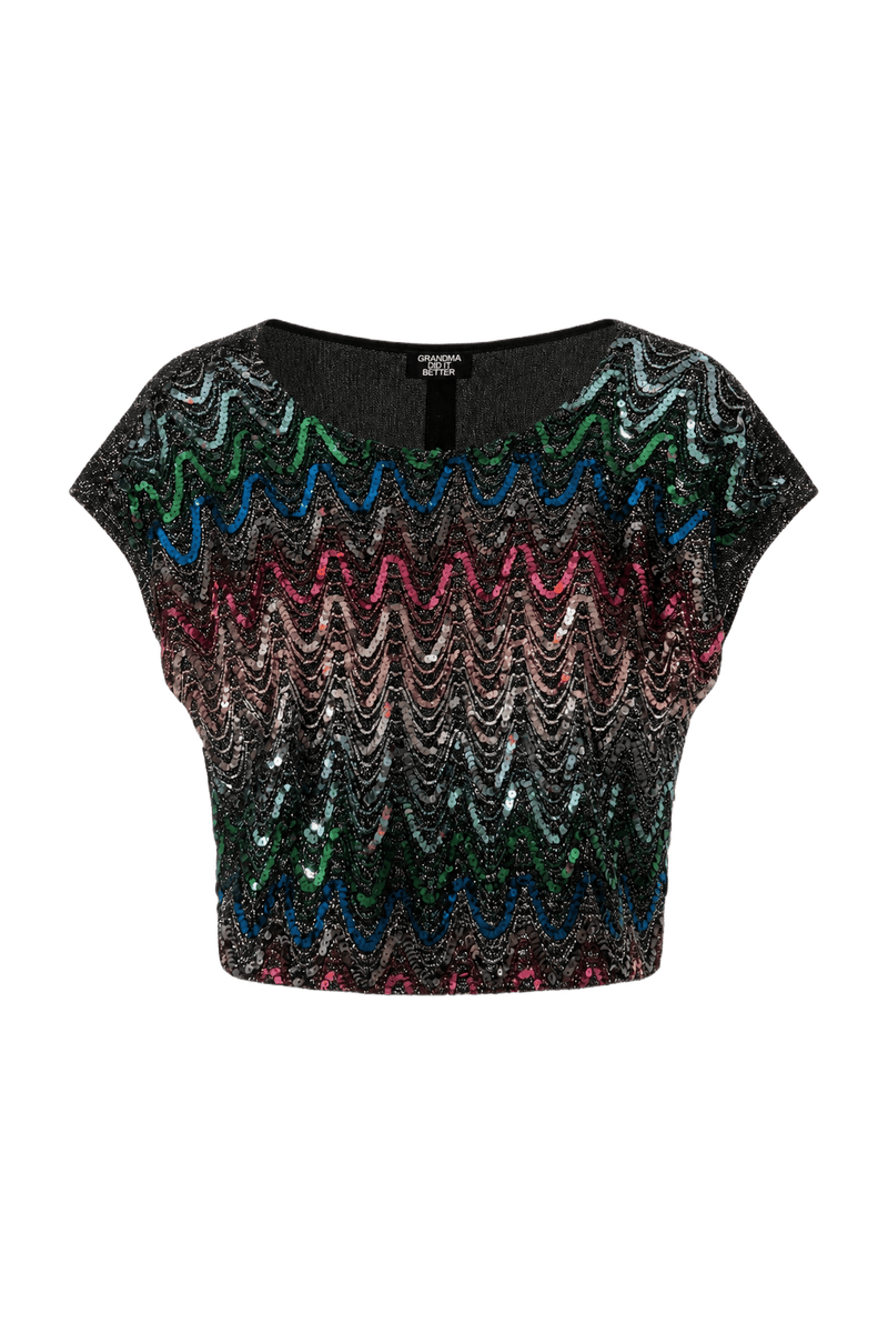 1980s Black Polyester Blouse - Front View