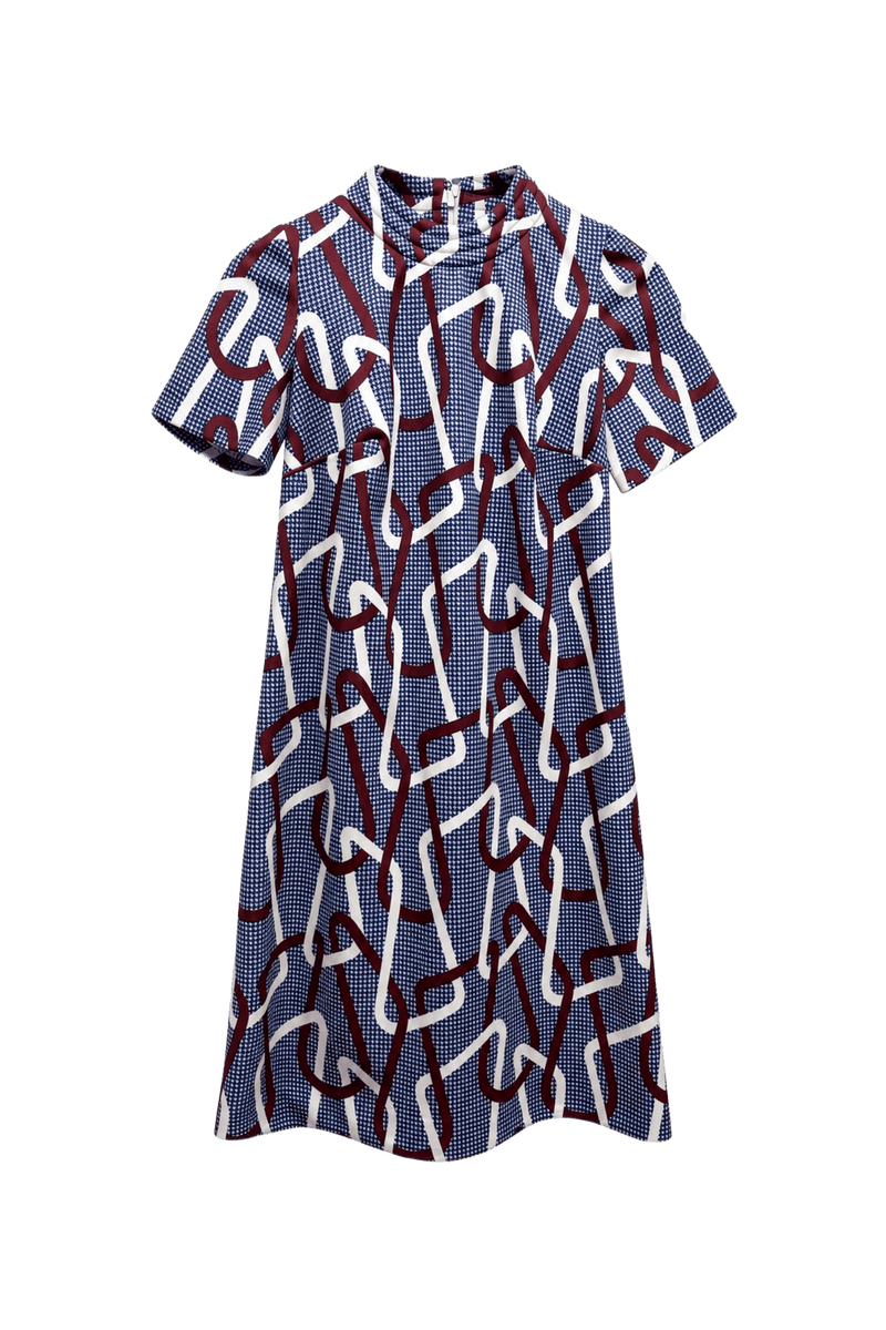 1960s Navy Blue Polyester Shift Dress - Front View