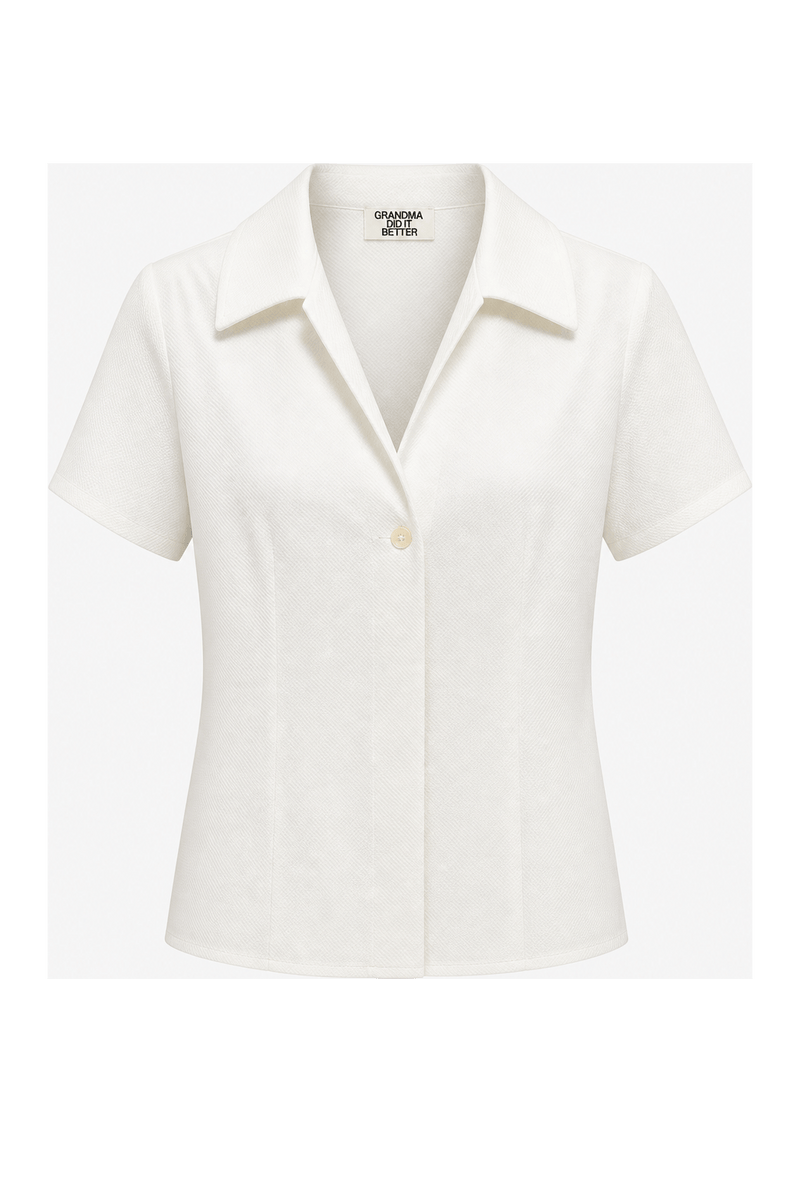 1970s White Cotton Blend Shirt - Front View