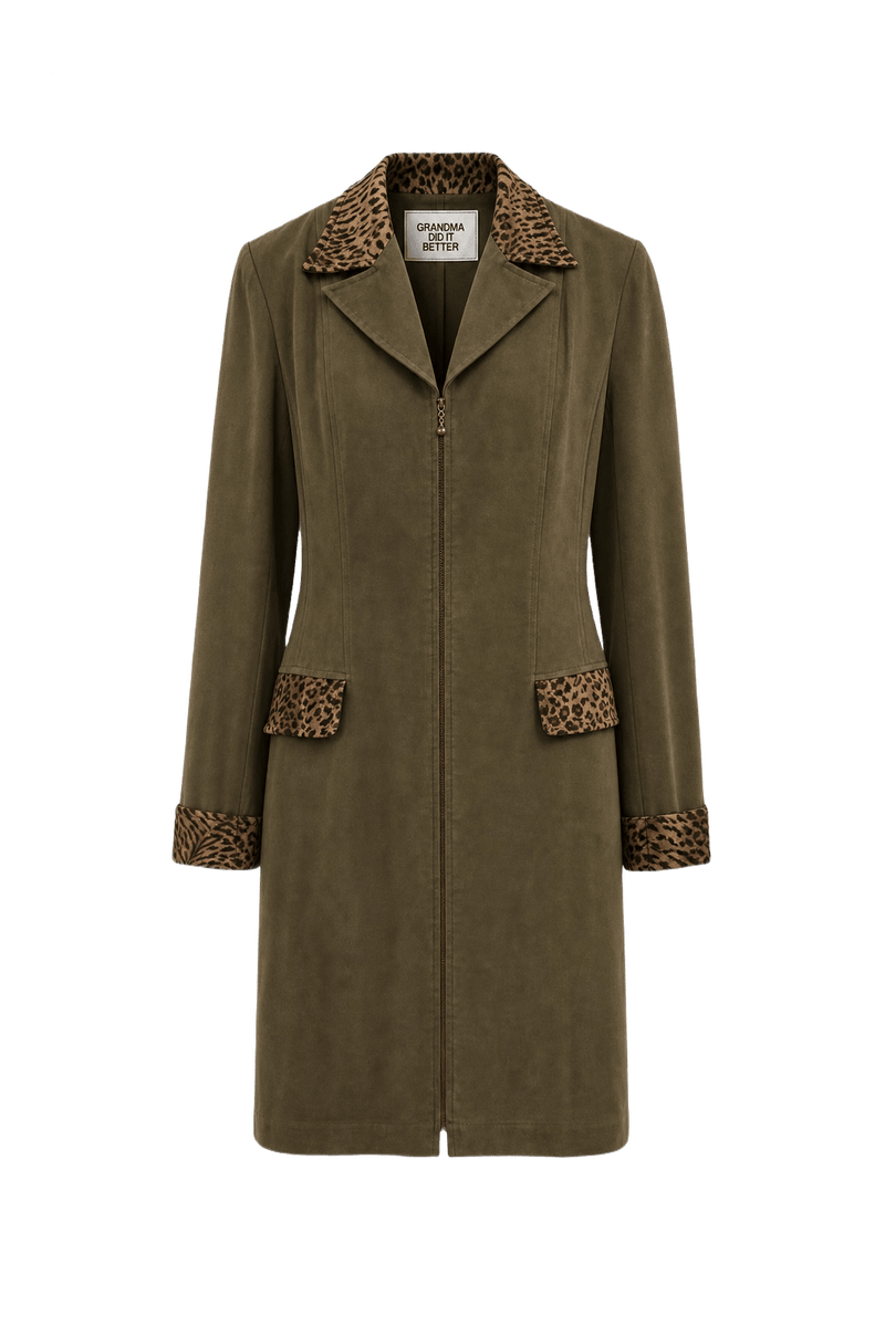 1990s Olive Green Wool Blend Coat - Front View