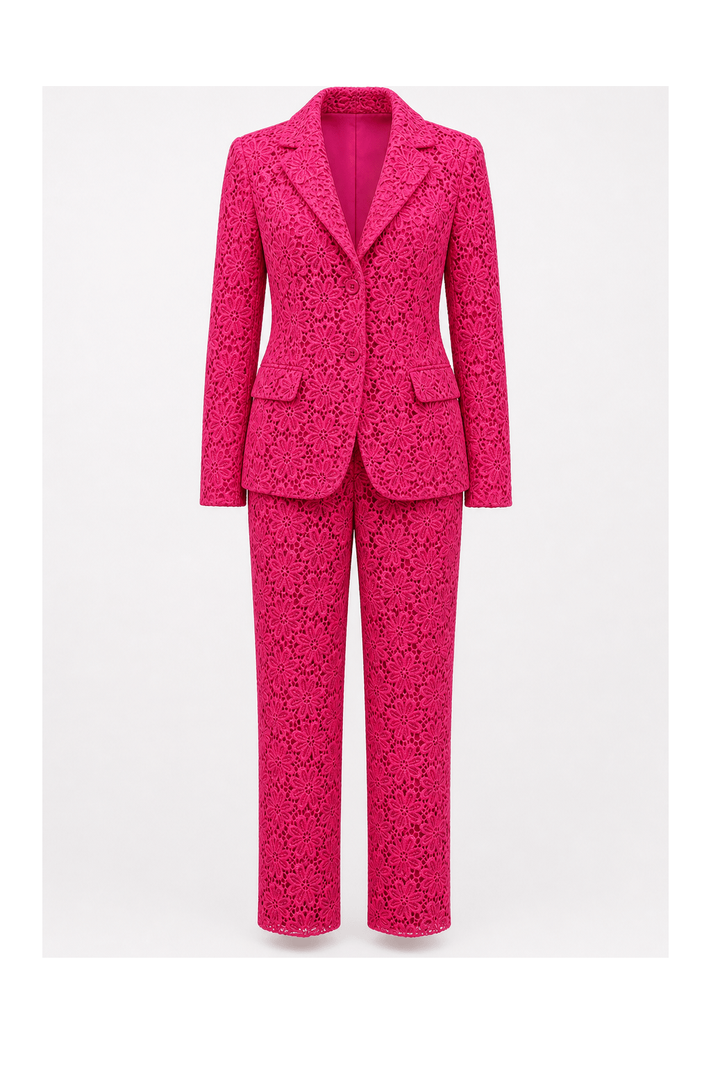 1980s Vibrant Pink Crochet Ensemble - Front View