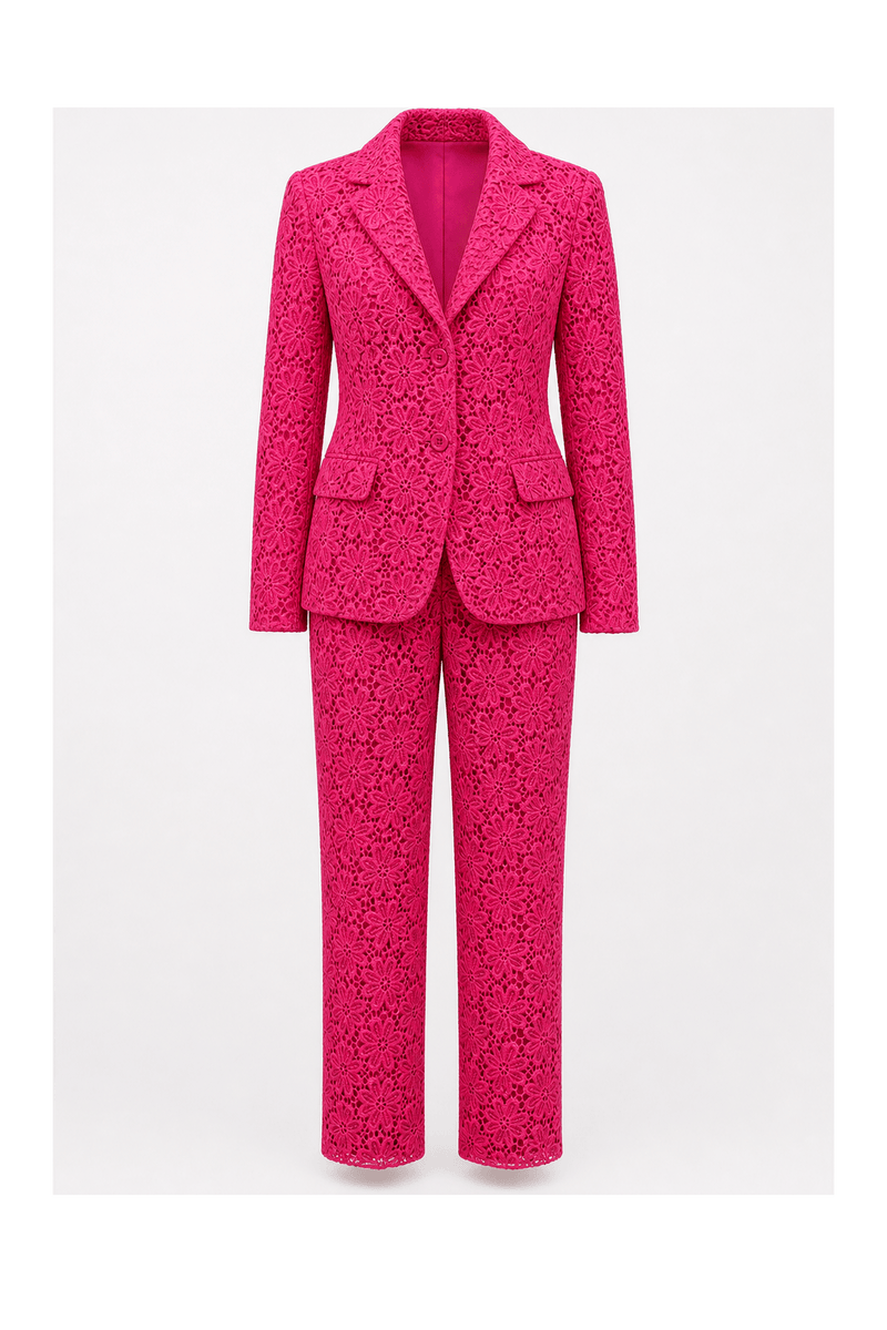1980s Vibrant Pink Crochet Ensemble - Front View