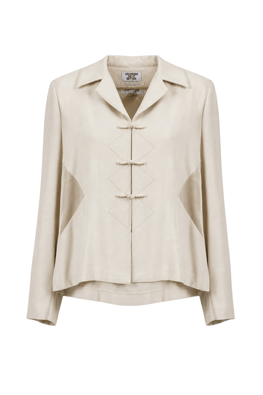 1970s Cream Rayon Blend Jacket - Front View