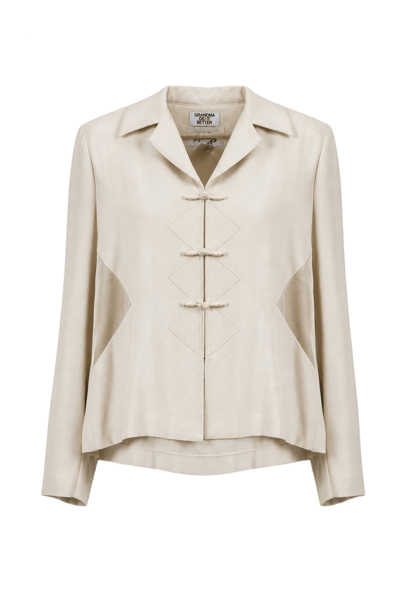 1970s Cream Rayon Blend Jacket - Front View