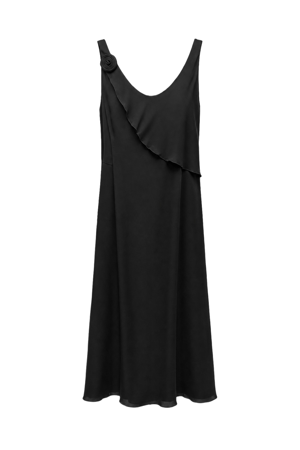1990s Black Silk Blend Dress - Front View