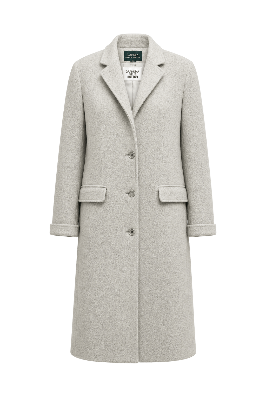 1990s Light Grey Wool Coat - Front View