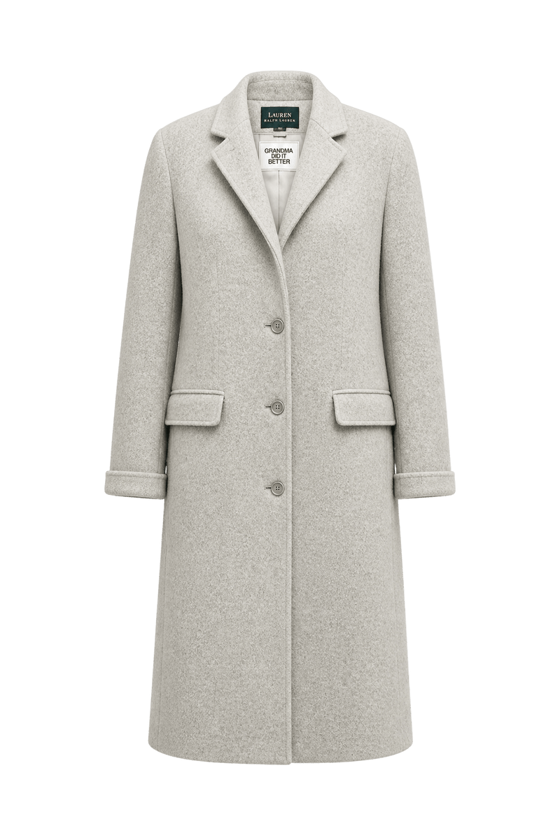 1990s Light Grey Wool Coat - Front View