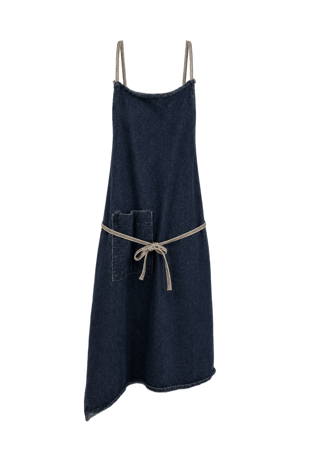 1970s Dark Blue Denim Apron - Front View