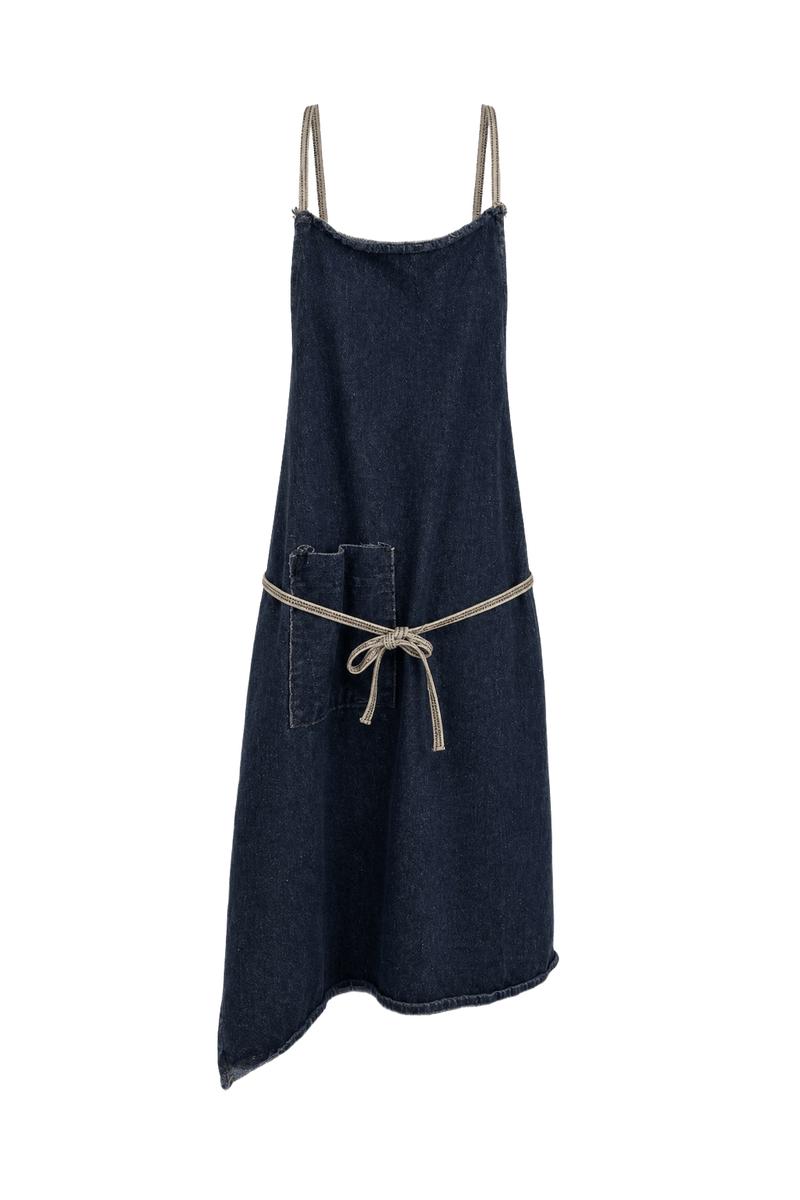 1970s Dark Blue Denim Apron - Front View