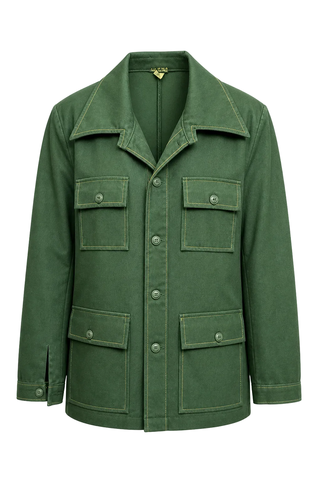 1970s Dark Green Cotton Jacket - Front View