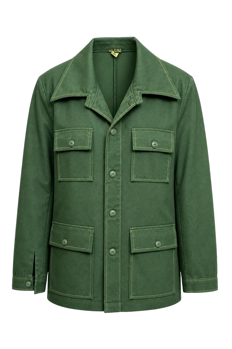 1970s Dark Green Cotton Jacket - Front View