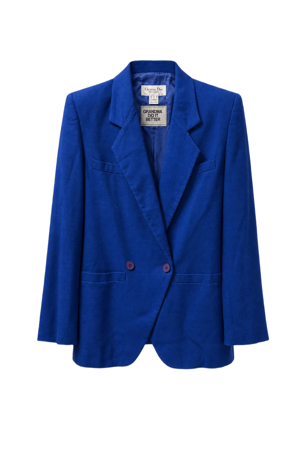 1980s Royal Blue Wool Blend Blazer - Front View