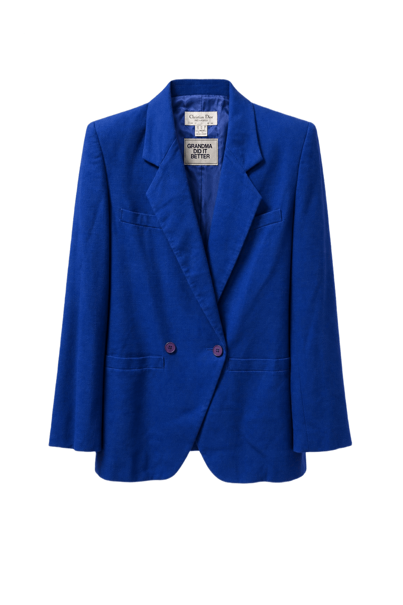 1980s Royal Blue Wool Blend Blazer - Front View