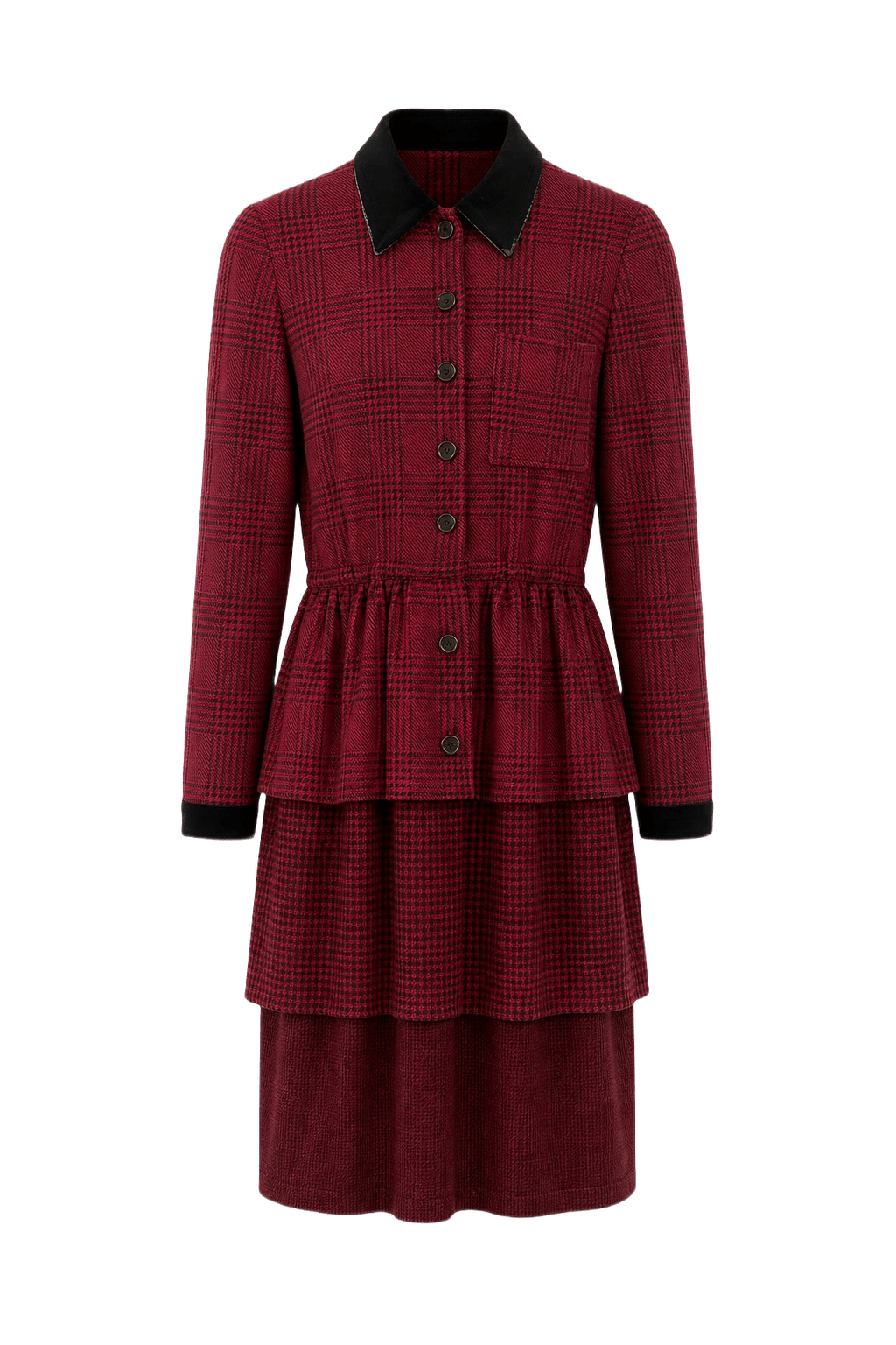 1970s Red Wool Blend Dress - Front View