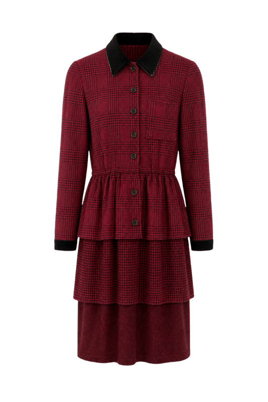 1970s Red Wool Blend Dress - Front View