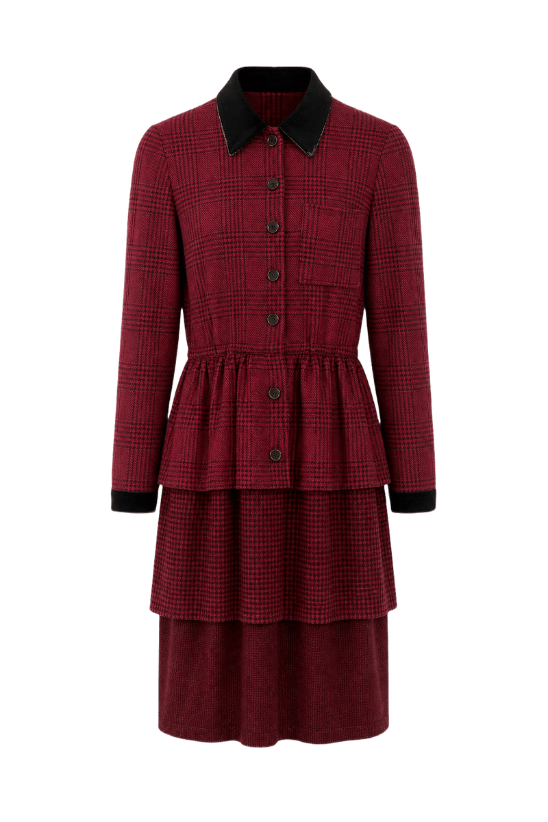 1970s Red Wool Blend Dress - Front View
