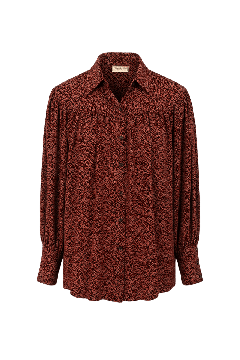 1980s Red Polyester Blouse - Front View