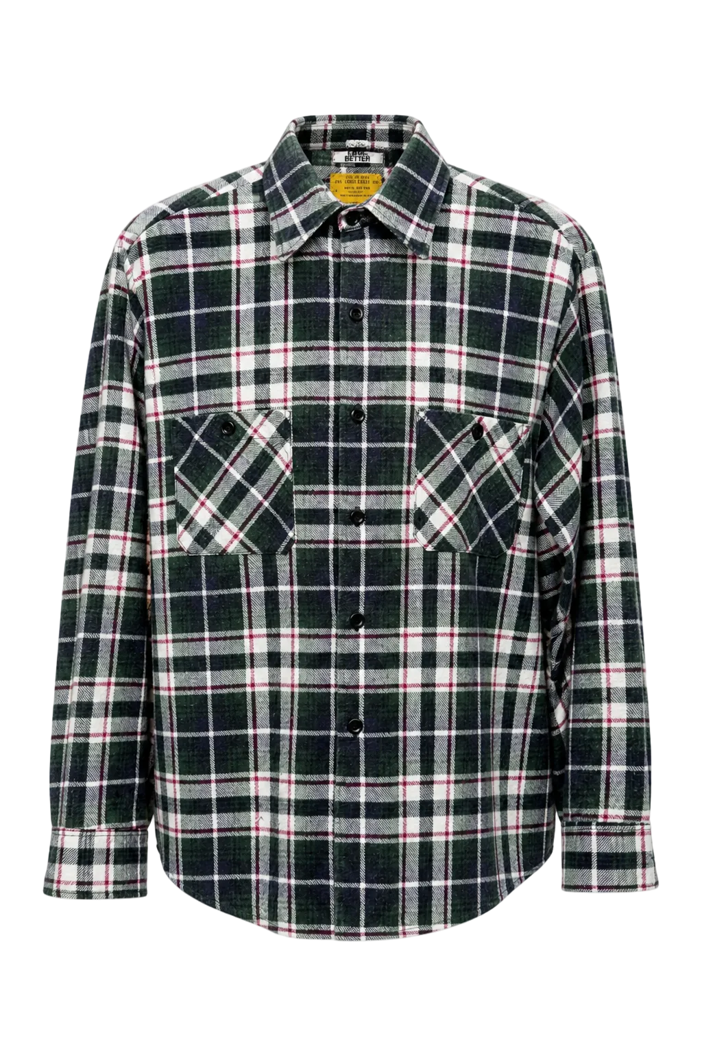 1980s Green Cotton Blend Flannel Shirt - Front View