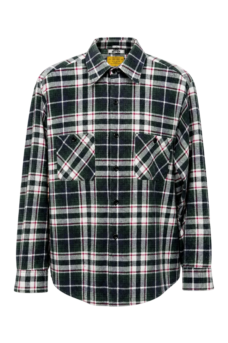 1980s Green Cotton Blend Flannel Shirt - Front View