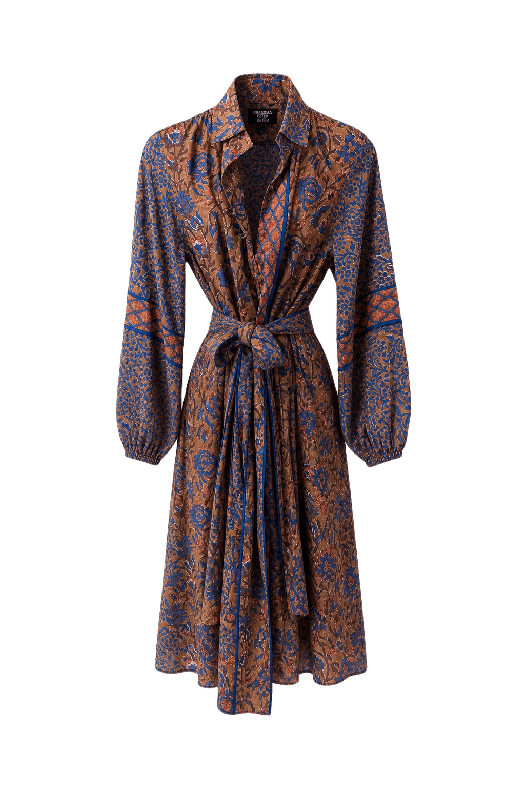 1970s Brown Cotton Blend Dress - Front View