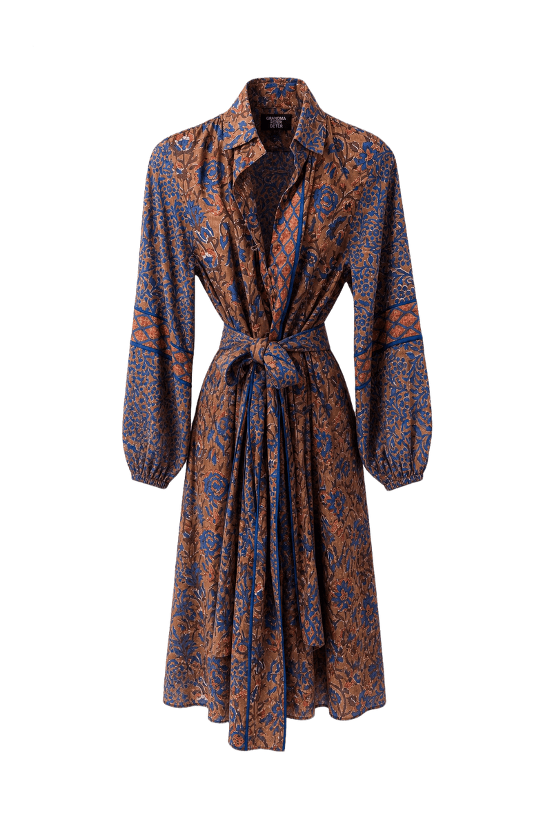 1970s Brown Cotton Blend Dress - Front View