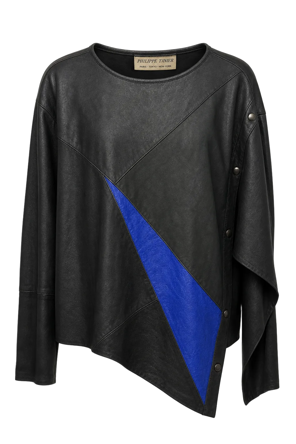 1980s Black Leather Sweater - Front View