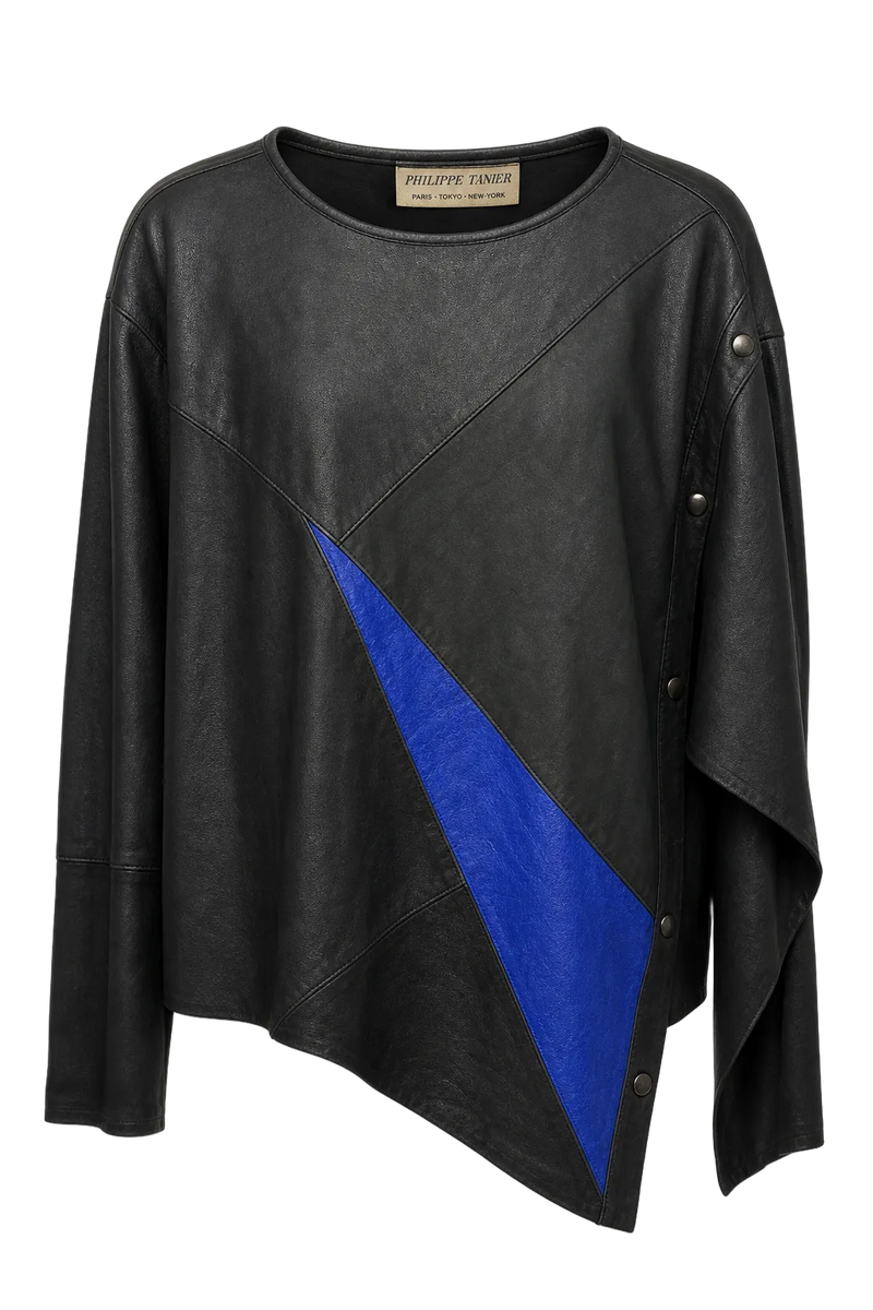 1980s Black Leather Sweater - Front View